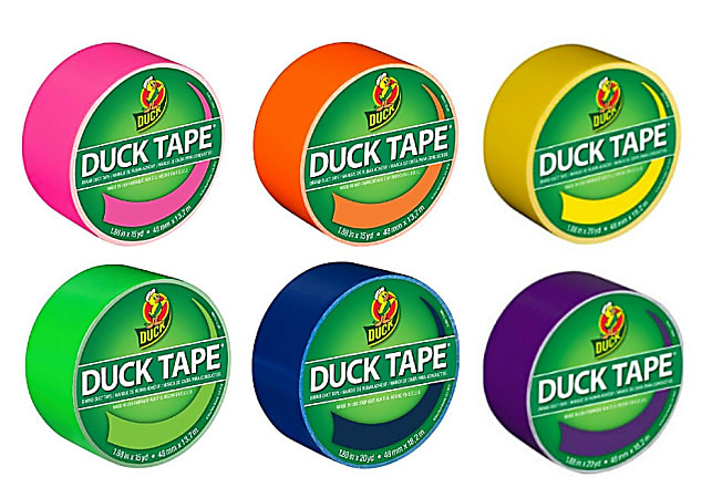 Duck Brand Color Duct Tape Rolls, 1-15/16 x 105 Yd, Neon Rainbow Colors,  Pack Of 6 Rolls